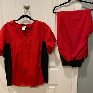 Cherokee Workwear Stretch Scrub Set, red/black, 3X